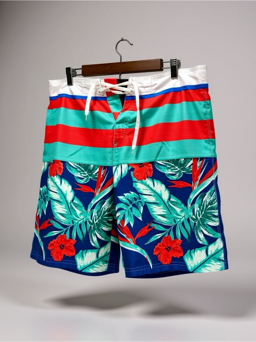 Burnside brand - Tropical Stripe & Floral Board Shorts - Blue/Green/Red/White 34